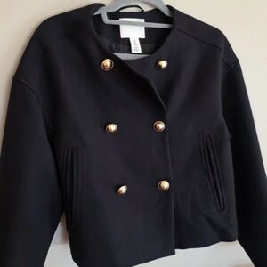 H&M Black Pea Coat with Gold Accents